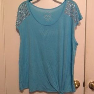 INC Aqua with Rhinestone Embellished Top 1X